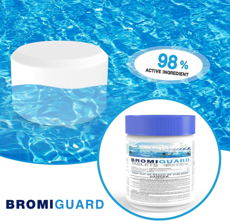 BROMIGUARD أقراص البروم لحمام السبا 1 رطل 4 أرطال 6 أرطال أقراص 1 بوصة أقراص برومينية معززة تقضي على البكتيريا والطحالب شعور بالماء الناعم بدون رائحة الكلور مطهر كيميائي (1 رطل) - Image 3